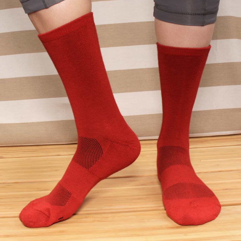 cherry red bamboo supported heel and toe crew socks