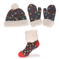Women's Warm Fuzzy Winter Socks, Pom-Pom Beanie, and Mittens Set
