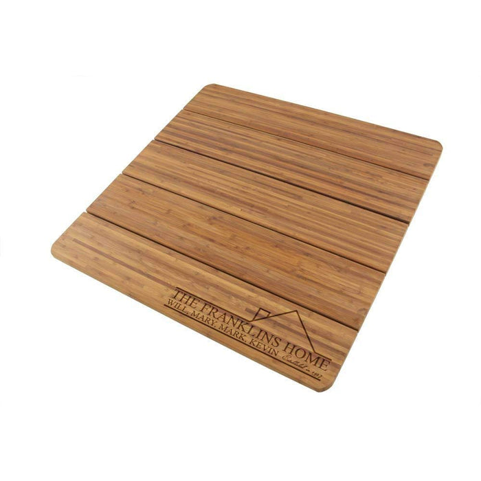 bamboomn Custom Engraved Raised Bamboo Bath Mat: Names in House Outline