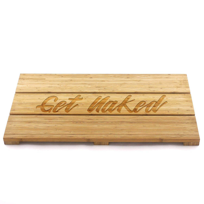 Custom Engraved Raised Bamboo Bath Mat - "Get Naked"