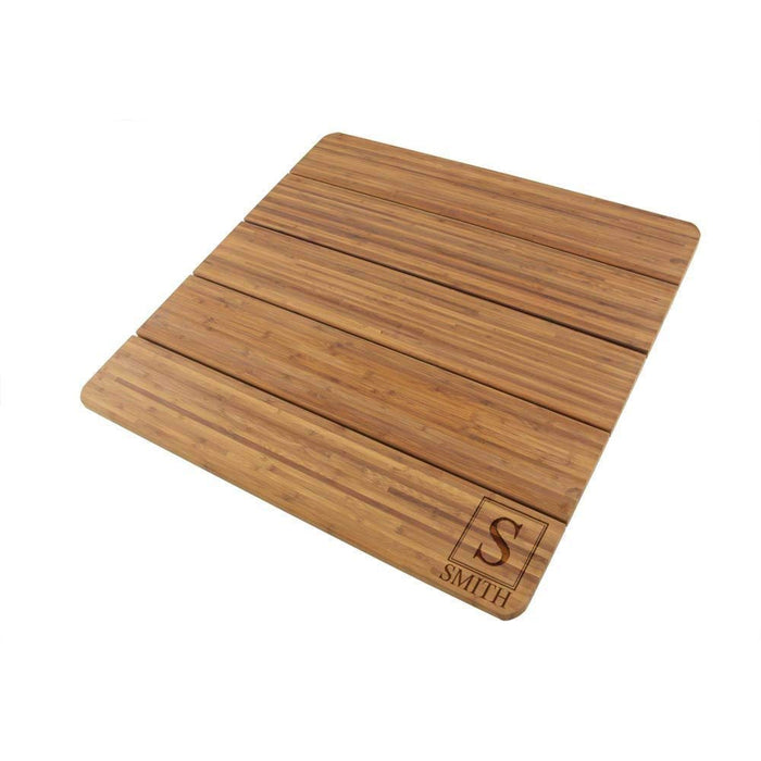 bamboomn Custom Engraved Raised Bamboo Bath Mat: Square Name Block Light