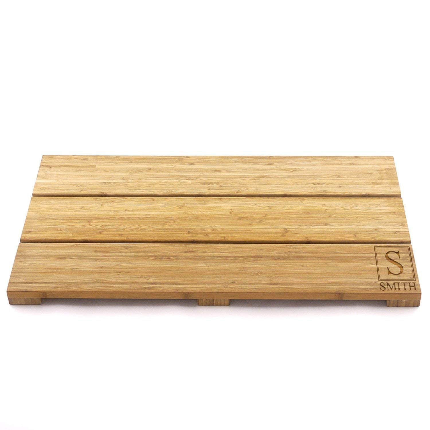 Custom Engraved Raised Bamboo Bath Mat: Square Name Block Light