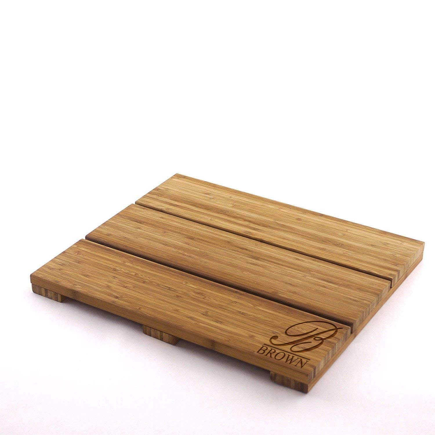 Custom Engraved Raised Bamboo Bath Mat: Script Letter Thick Family Name