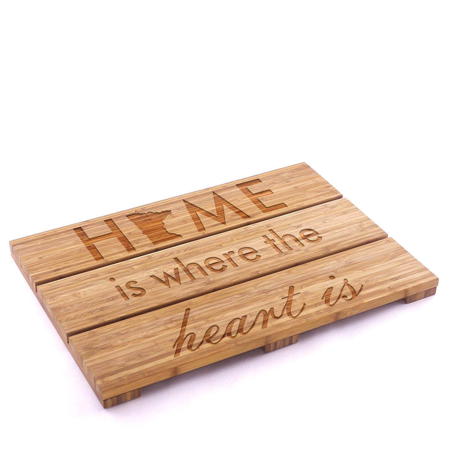 Custom Engraved Raised Bamboo Bath Mat: Home is Where the Heart is