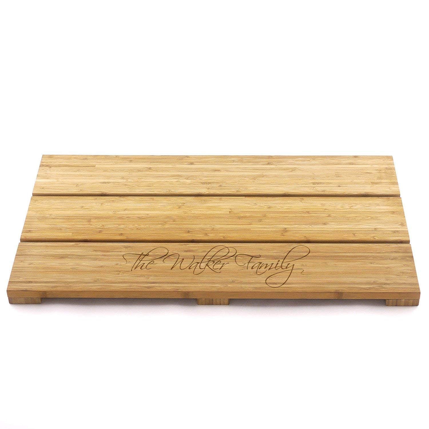 Custom Engraved Raised Bamboo Bath Mat: Simple Script Family Name