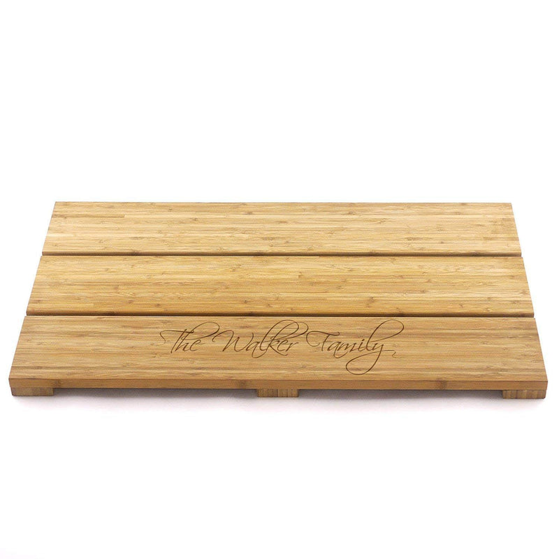 Custom Engraved Raised Bamboo Bath Mat - Simple Script Family Name
