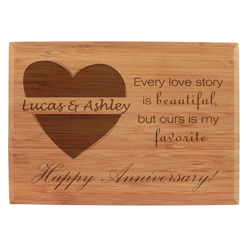custom engraved bamboo anniversary plaque heart horizontal