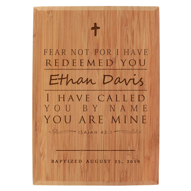 custom engraved bamboo baptism plaque fear not vertical