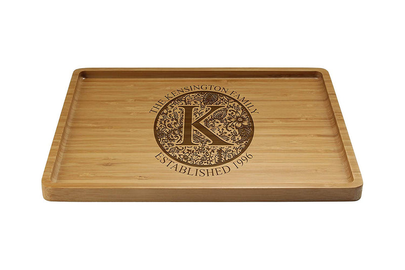 Engraved Serving Tray Family Circle Floral 11" x 8.9" x 0.6" Rounded Edges