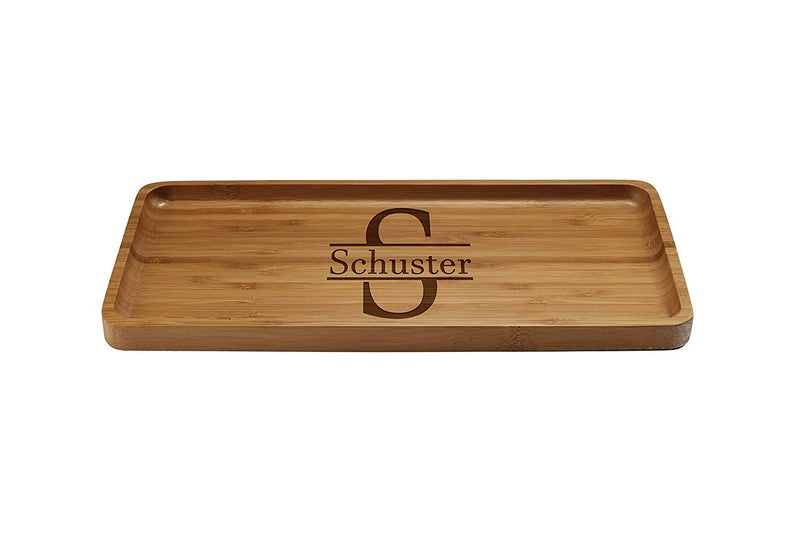Engraved Serving Tray Family Name w/ Letter 2 11" x 5.5" x 0.6" Rounded Edges