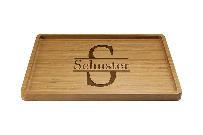 Engraved Serving Tray Family Name w/ Letter 2 11" x 8.9" x 0.6" Rounded Edges