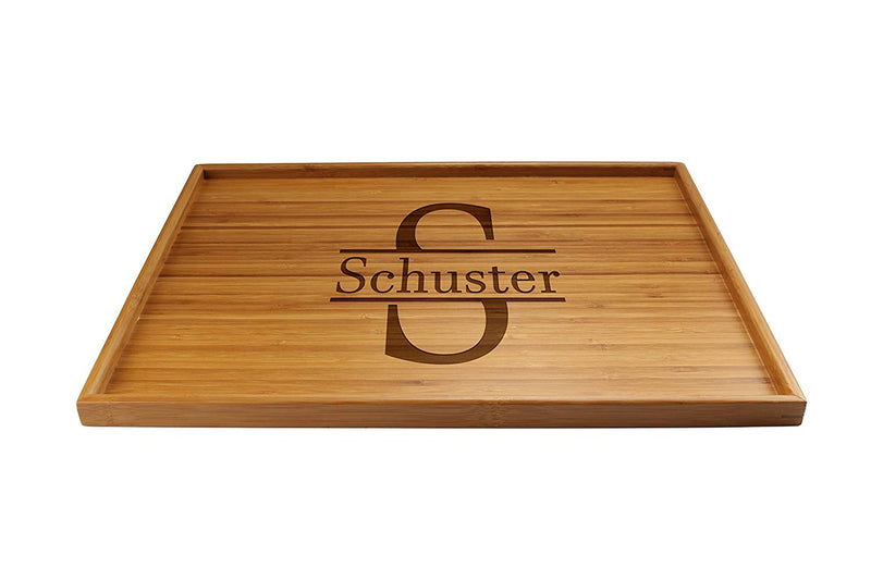Engraved Serving Tray Family Name w/ Letter 2 17" x 13" x 0.75" Square Edges