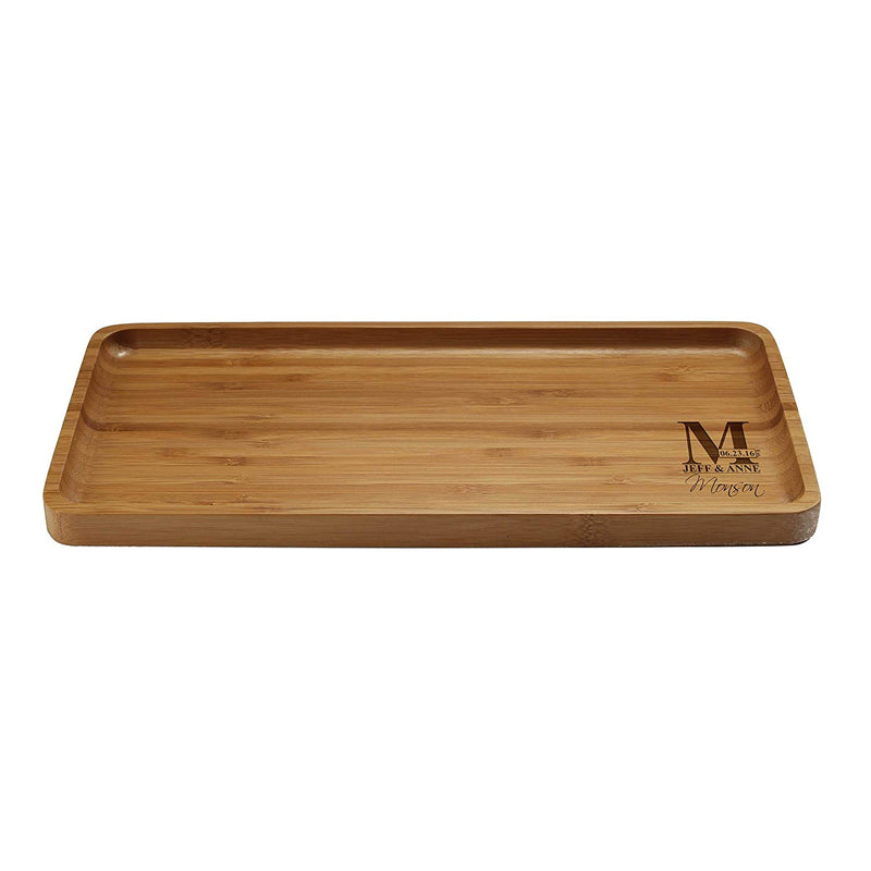 Engraved Serving Tray Family Names & Letter 11" x 5.5" x 0.6" Rounded Edges