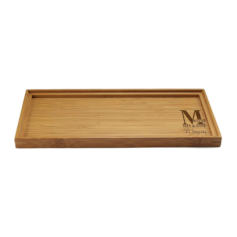 Engraved Serving Tray Family Names & Letter 11" x 5.5" x 0.6" Square Edges