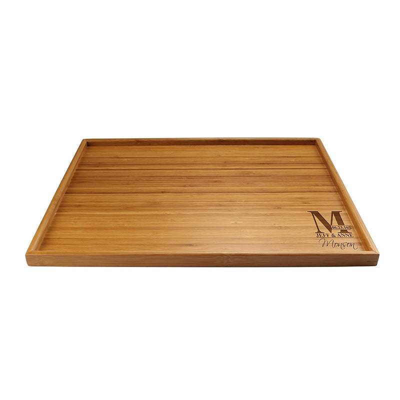 Engraved Serving Tray Family Names & Letter 17" x 13" x 0.75" Square Edges