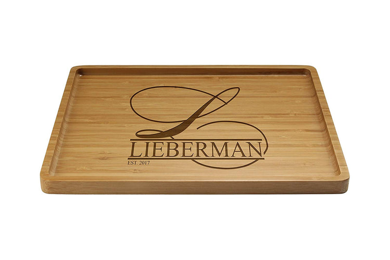 Engraved Serving Tray Family Name w/ Script Letter 11" x 8.9" x 0.6" Rounded Edges
