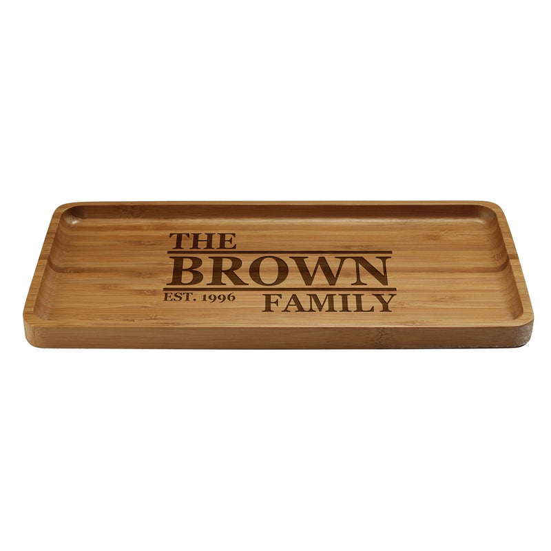 Engraved Serving Tray Family Name Simple 11" x 5.5" x 0.6" Rounded Edges