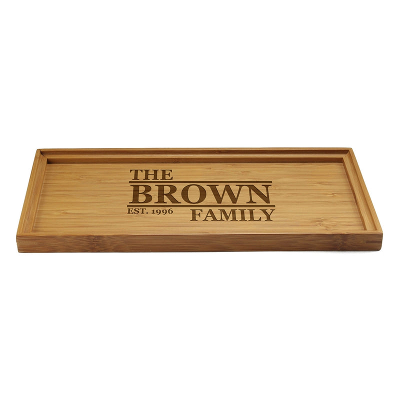 Engraved Serving Tray Family Name Simple 11" x 5.5" x 0.6" Square Edges