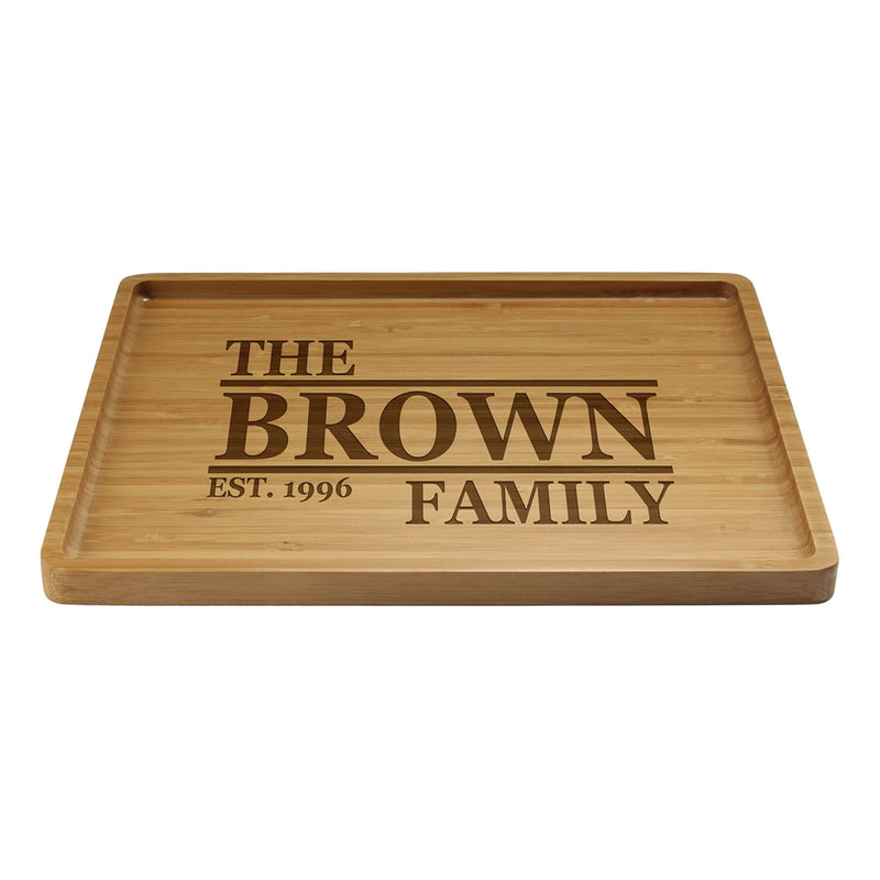 Engraved Serving Tray Family Name Simple 11" x 8.9" x 0.6" Rounded Edges