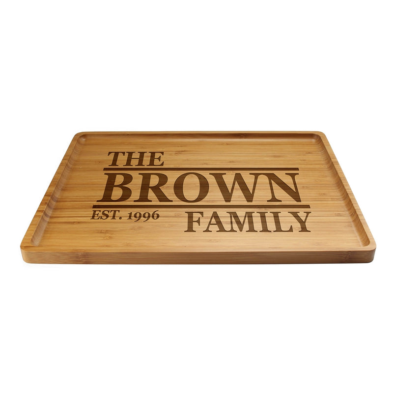 Engraved Serving Tray Family Name Simple 17" x 13" x 0.75" Rounded Edges