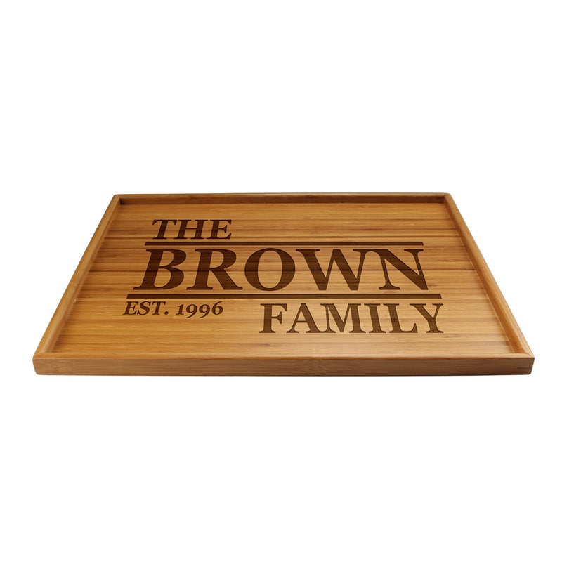 Engraved Serving Tray Family Name Simple 17" x 13" x 0.75" Square Edges