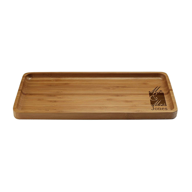 Engraved Serving Tray Mr & Mrs Square 11" x 5.5" x 0.6" Rounded Edges