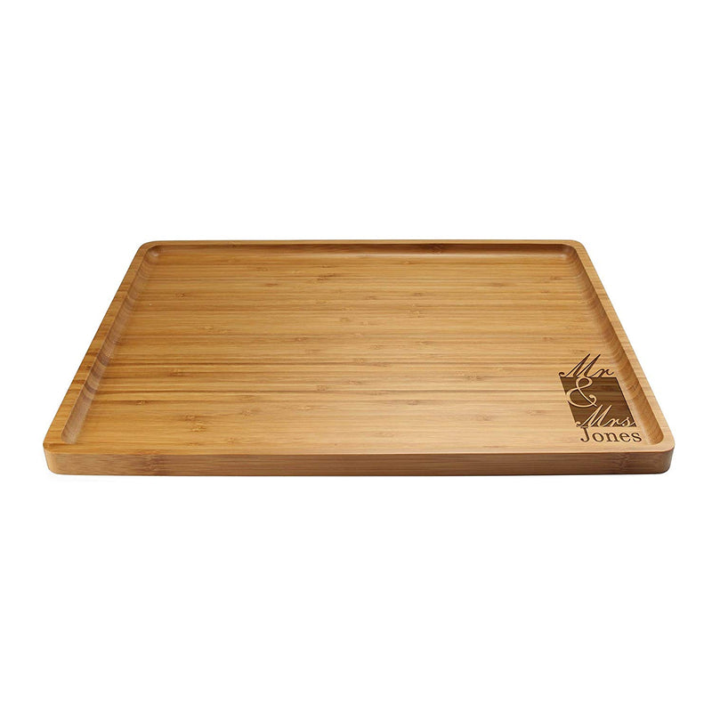 Engraved Serving Tray Mr & Mrs Square 17" x 13" x 0.75" Rounded Edges