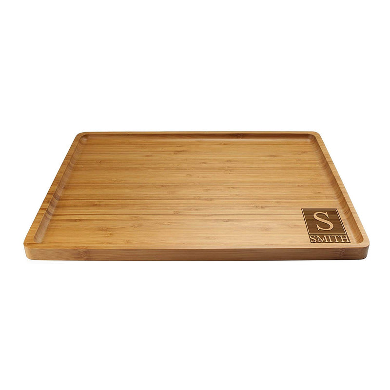 Custom Engraved Bamboo Serving Tray - Square Dark Monogram