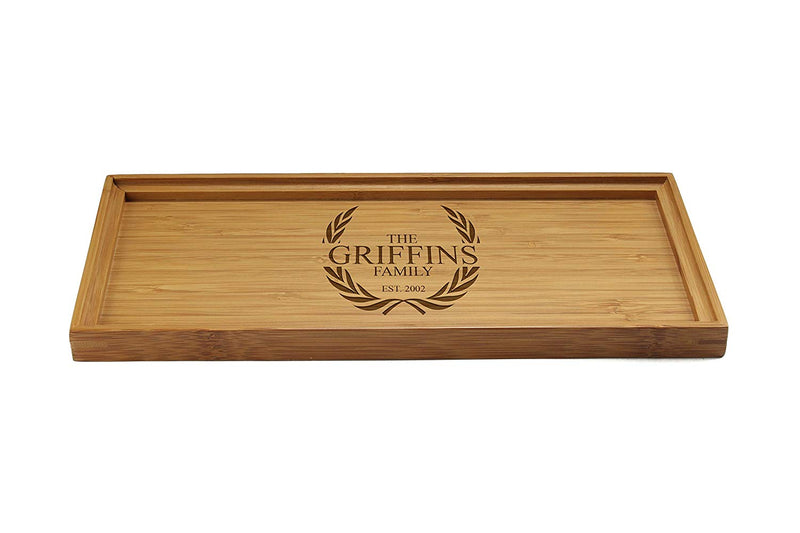 Engraved Serving Tray Family Laurel 11" x 5.5" x 0.6" Square Edges