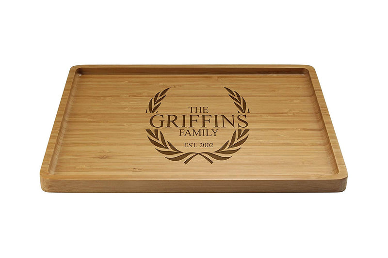 Engraved Serving Tray Family Laurel 11" x 8.9" x 0.6" Rounded Edges
