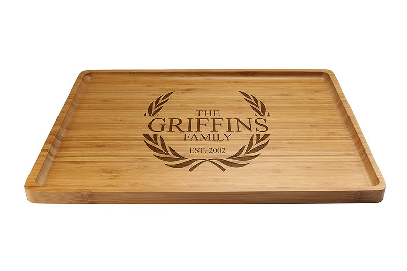 Engraved Serving Tray Family Laurel 17" x 13" x 0.75" Rounded Edges