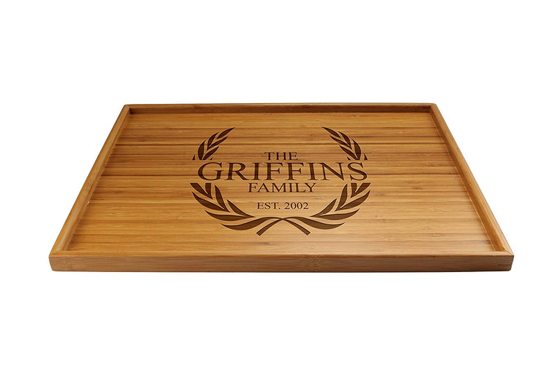 Engraved Serving Tray Family Laurel 17" x 13" x 0.75" Square Edges