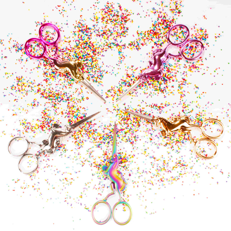 group of unicorn scissors in sprinkles