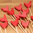 Cute little rooster sit on top of each pick to add to the décor of you food presentation