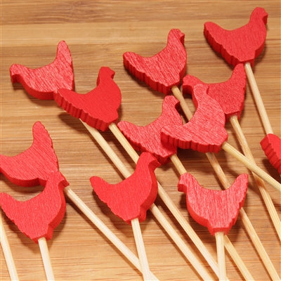 Cute little rooster sit on top of each pick to add to the décor of you food presentation