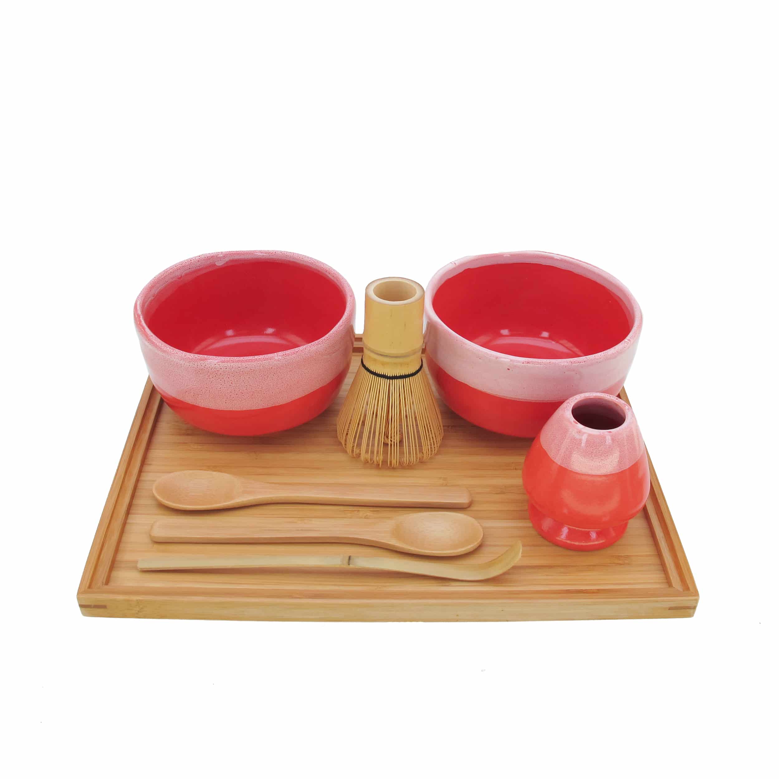 Matcha Bowl Set with 2 Bowls, Tea Whisk, Rest, Tray, 2 Teaspoons and Chashaku