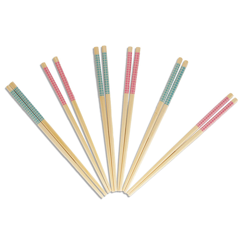 blue and pink diamond checkered bamboo chopsticks 
