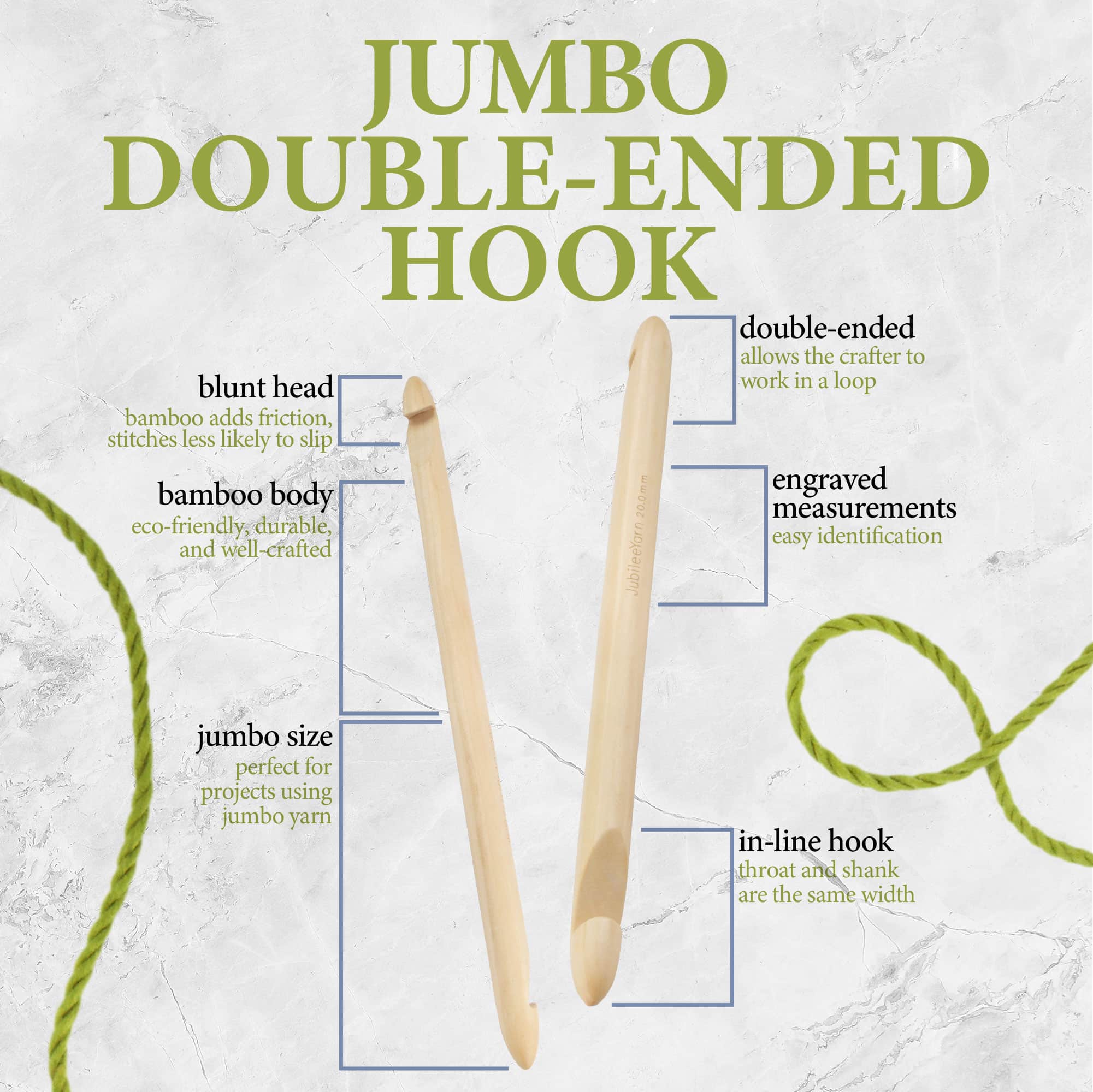 Jumbo Double Ended Bamboo Tunisian Crochet Hook