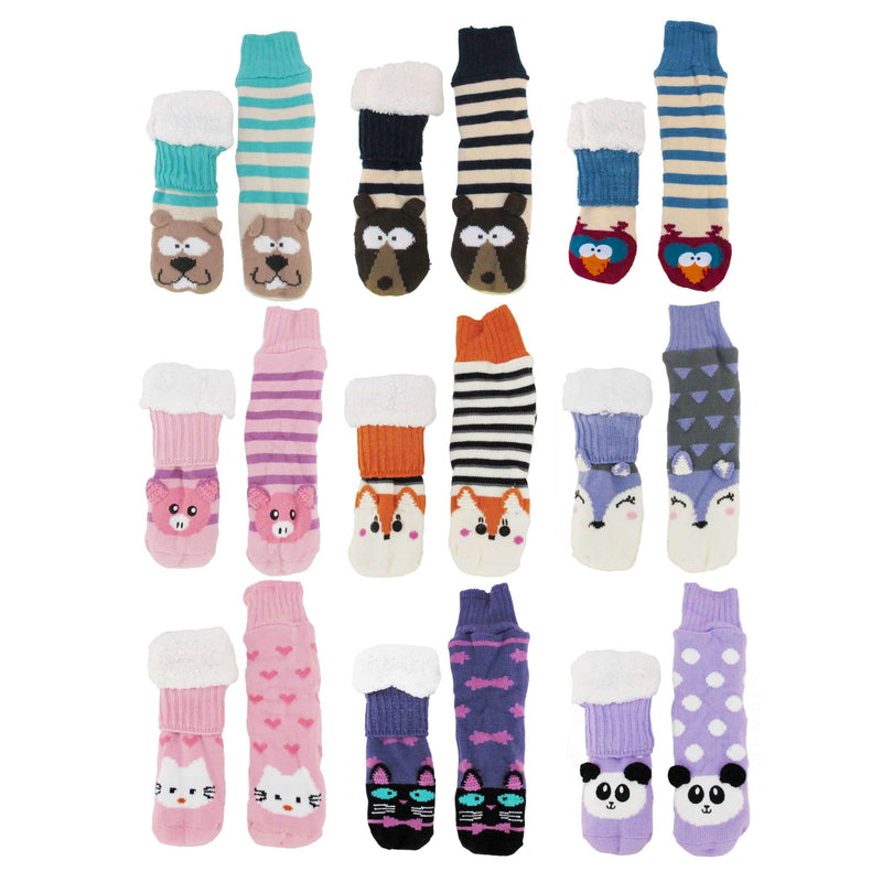 Extra Thick Fuzzy Thermal Fleece-lined Knitted Non-skid Animal Crew Socks