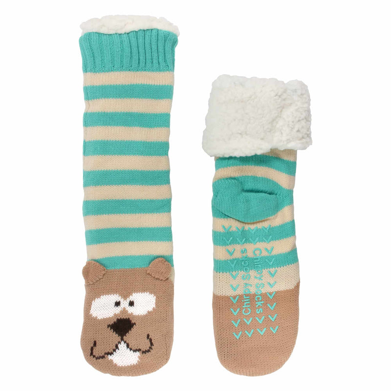 Extra Thick Fuzzy Thermal Fleece-lined Knitted Non-skid Animal Crew Socks Beaver