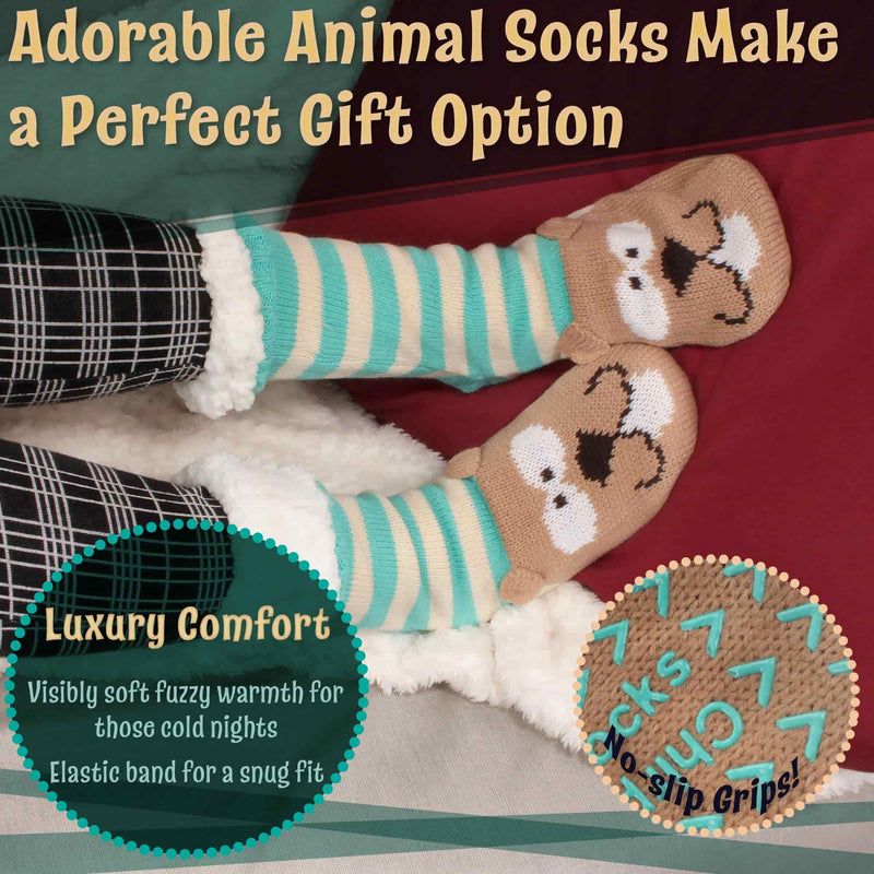 Extra Thick Fuzzy Thermal Fleece-lined Knitted Non-skid Animal Crew Socks information