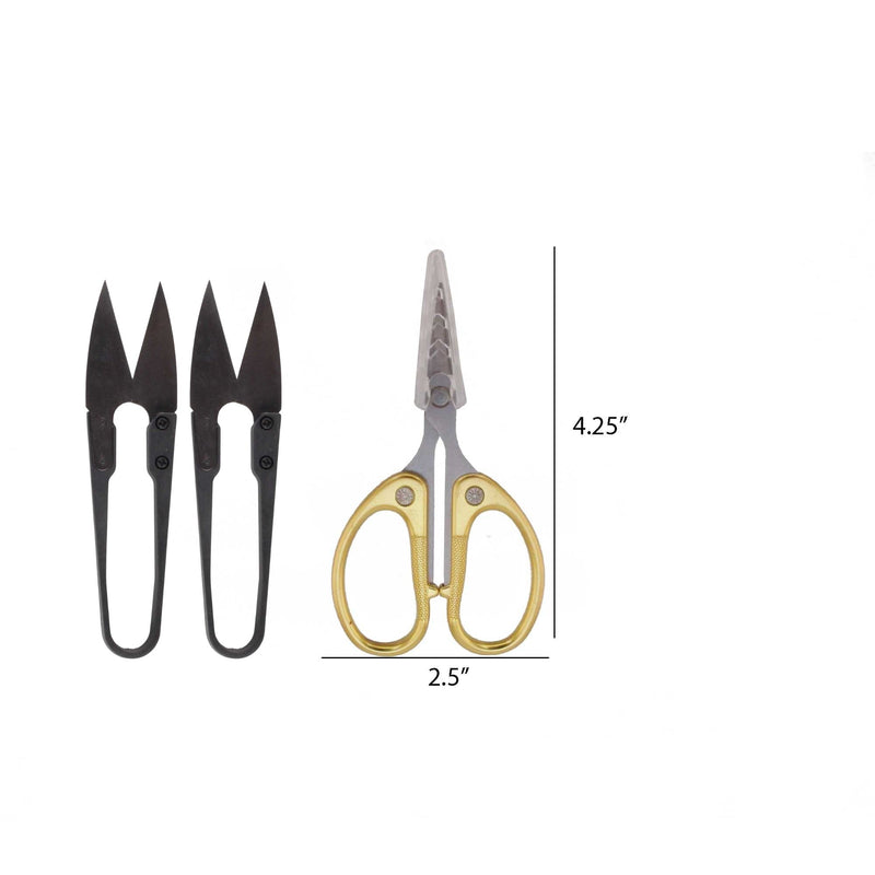 Embroidery Fine Cut Sharp Point Craft Scissors with 2 Thread Cutters Set dimesions