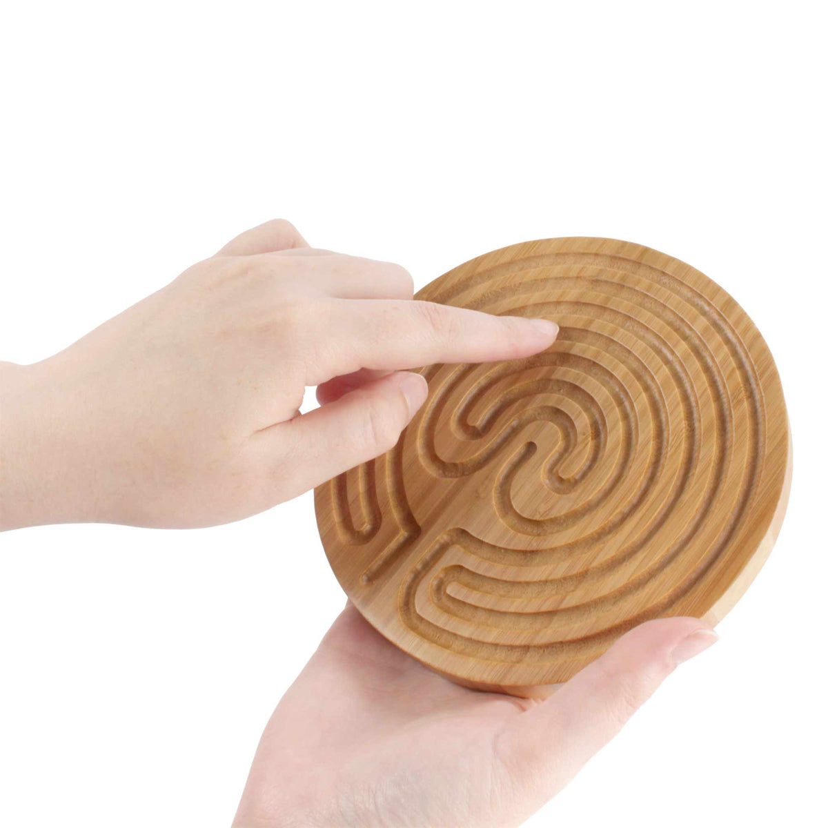 Cretan Round Oak Large hot Wooden Finger Labyrinth, Meditation Maze