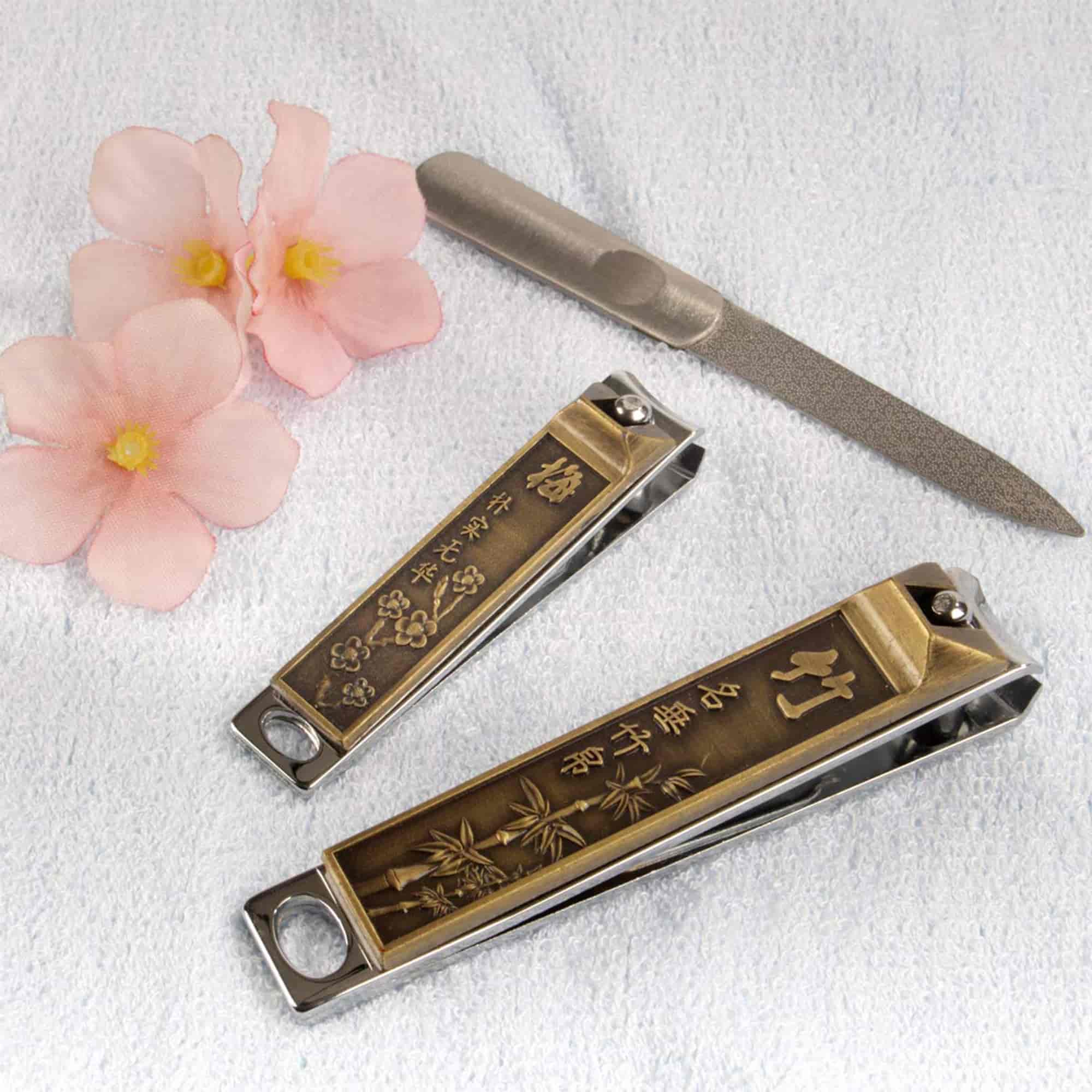 nail care set in a bathroom setting