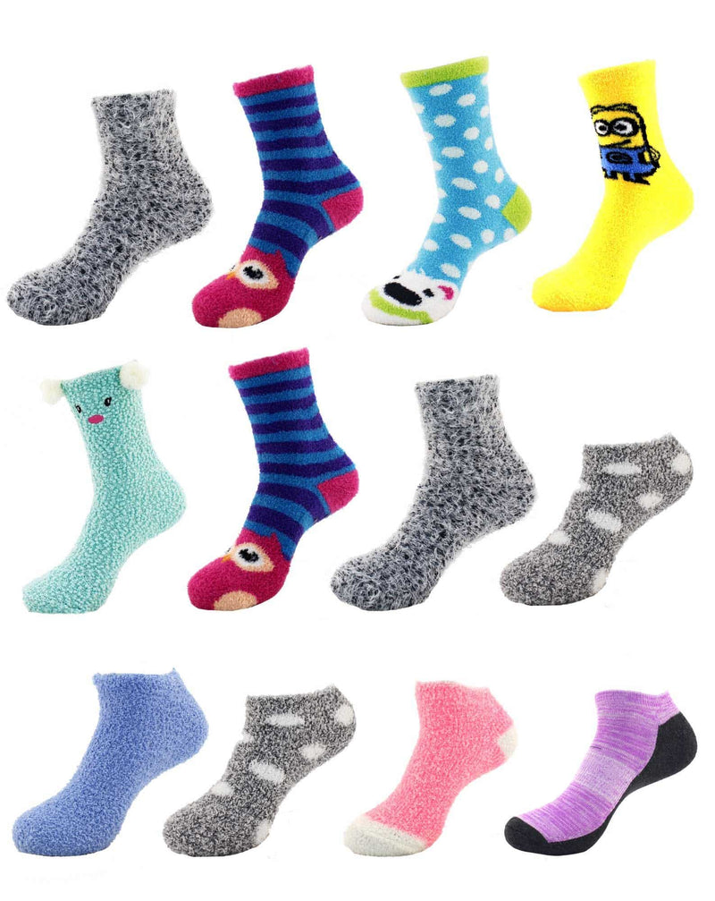 Women's Super Soft Warm Cozy Fuzzy Socks Assortments - 12 Pair Value Packs