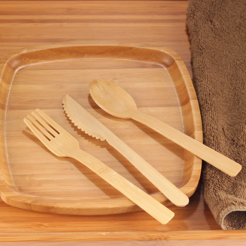 bamboo veneer cutlery on tray