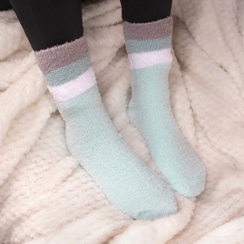 women's aqua solid stripe soft and cozy fuzzy home socks 4 pair