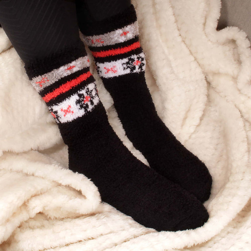 women's black flower soft and cozy fuzzy home socks 4 pair