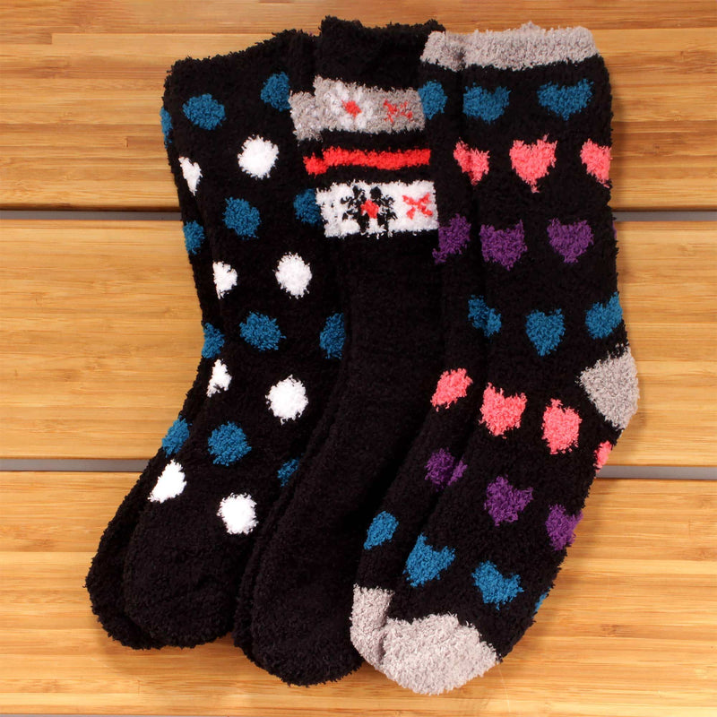 women's black soft and cozy fuzzy home socks 3 pair