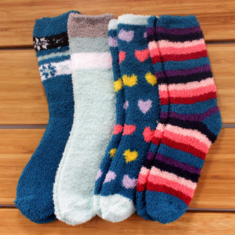 women's blue soft and cozy fuzzy home socks 4 pair
